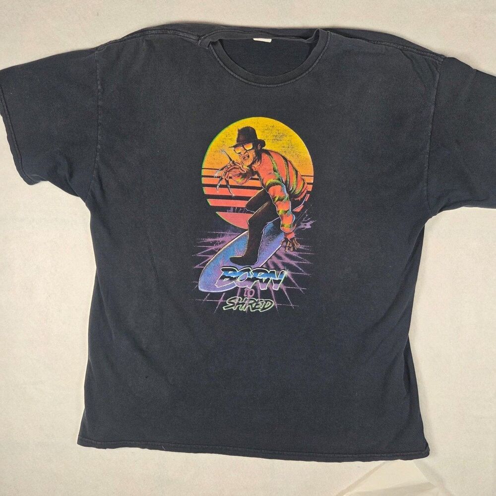 Fruit of the Loom Born To Shred T-Shirt Mens 2XL Black Crew Neck Short Sleeve